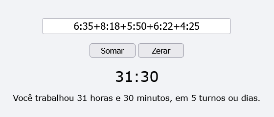 Captura de tela da Calculadora Linear de Horas em ação